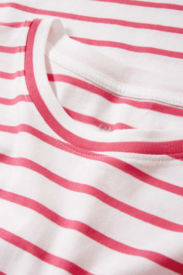 Women - Basic T-shirt - striped - pink