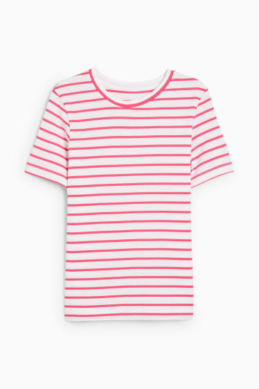Women - Basic T-shirt - striped - pink