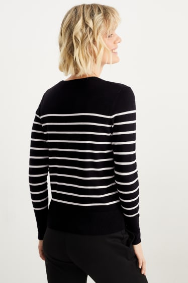 Women - Basic jumper - striped - black