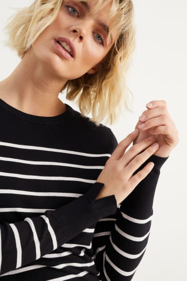 Damen - Basic-Pullover - gestreift - schwarz