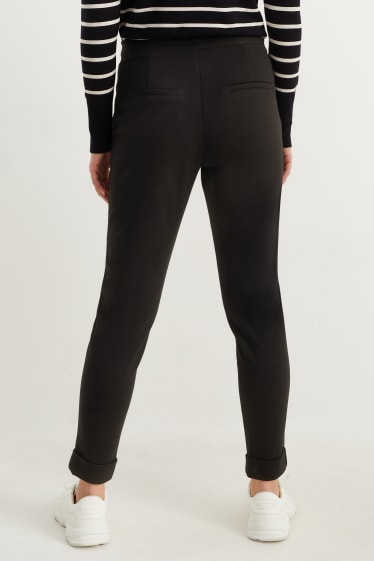 Women - Cloth trousers - mid-rise waist - tapered fit - black