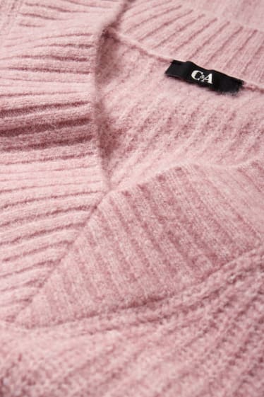 Damen - Pullover mit V-Ausschnitt - rosa