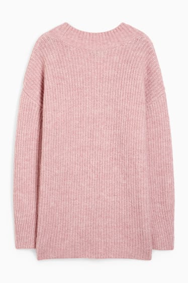 Damen - Pullover mit V-Ausschnitt - rosa