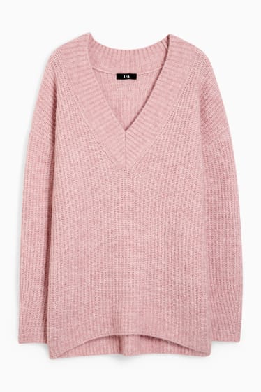 Damen - Pullover mit V-Ausschnitt - rosa