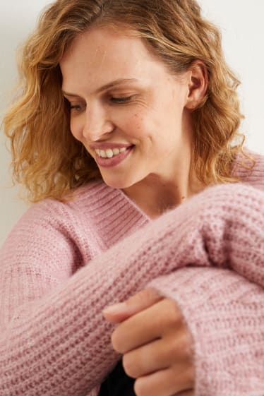 Damen - Pullover mit V-Ausschnitt - rosa