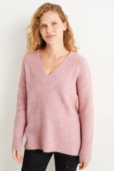 Damen - Pullover mit V-Ausschnitt - rosa