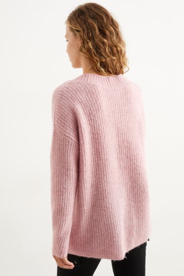 Damen - Pullover mit V-Ausschnitt - rosa