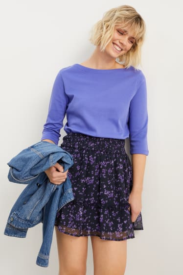 Kobiety - Spódnica mini z szyfonu - w kwiaty - ciemnoniebieski