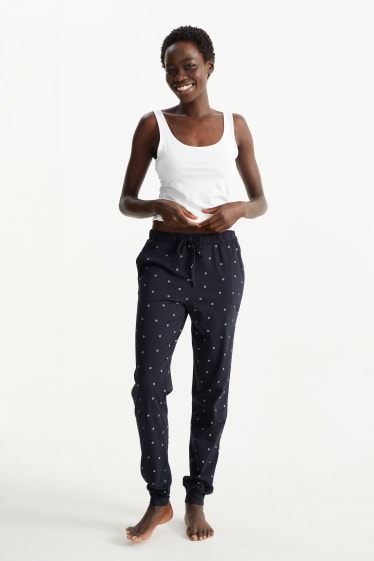 Dámské - Pyžamové kalhoty - s květinovým vzorem - tmavomodrá