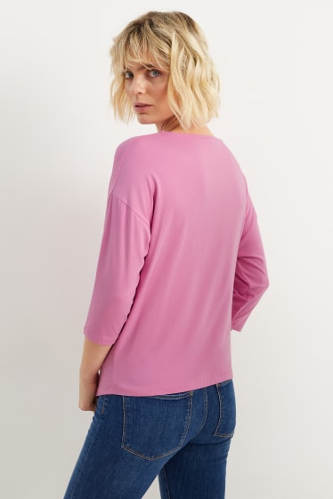 Femei - Tricou cu mânecă lungă basic - roz