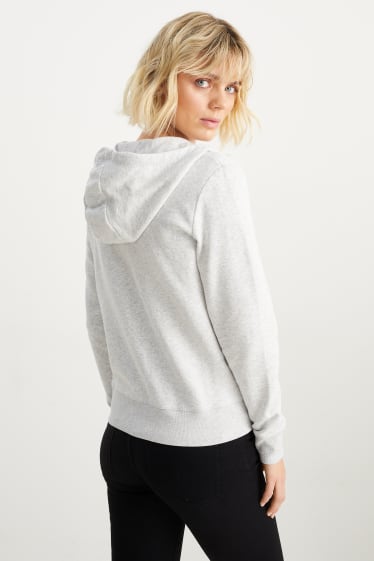 Femmes - Sweat zippé basique à capuche - gris clair chiné