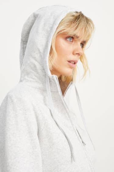 Femmes - Sweat zippé basique à capuche - gris clair chiné