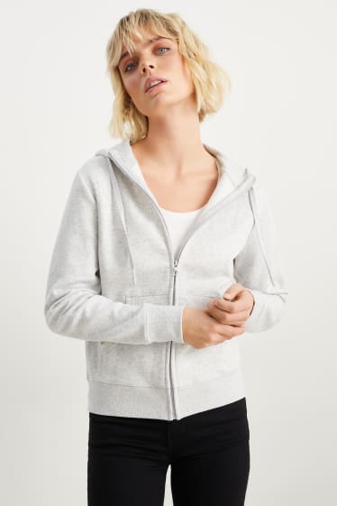 Femmes - Sweat zippé basique à capuche - gris clair chiné