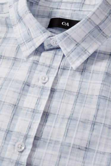 Heren - Overhemd - regular fit - kent - geruit - lichtblauw
