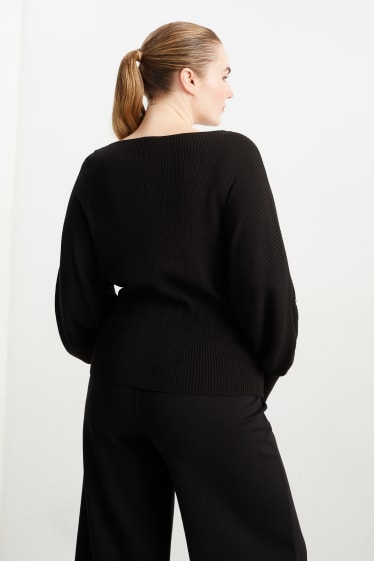 Damen - Pullover - gerippt - schwarz