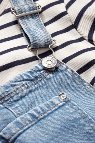 Dětské - Souprava - tričko s krátkým rukávem a džínové kalhoty s laclem - 2dílná - džíny - modré