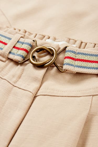 Dětské - Plátěné kalhoty s páskem - taupe