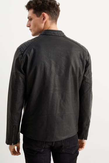 Herren - Bikerjacke - Lederimitat - schwarz