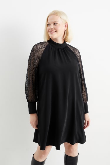 Damen - A-Linien Kleid mit Stehkragen - schwarz