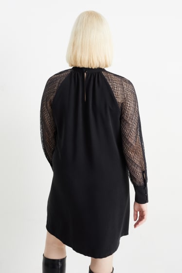 Damen - A-Linien Kleid mit Stehkragen - schwarz