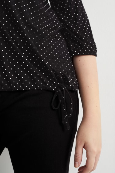 Damen - Langarmshirt - gepunktet - schwarz