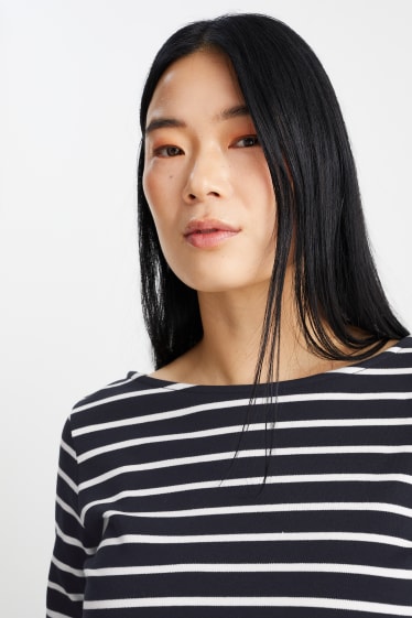 Women - Basic long sleeve top - striped - dark blue