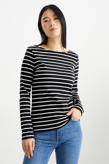 Women - Basic long sleeve top - striped - dark blue