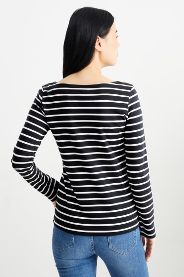 Women - Basic long sleeve top - striped - dark blue