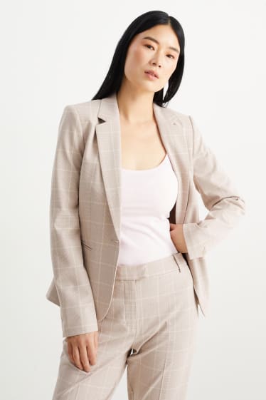 Dames - Business-blazer - getailleerd - geruit - licht beige