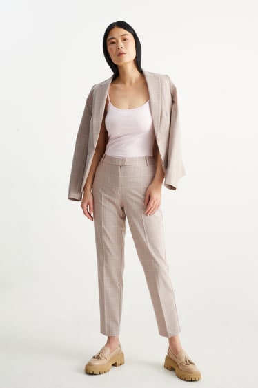 Women - Business trousers - slim fit - check - light beige