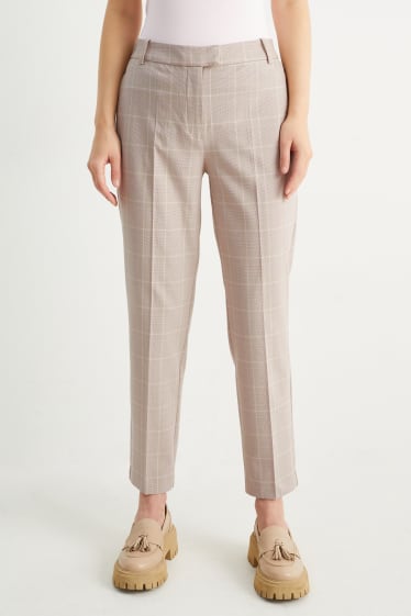 Dámské - Business kalhoty - slim fit - kostkované - světle béžová
