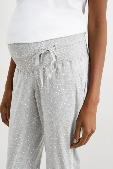 Dámské - Těhotenské pyžamové kalhoty - puntíkované - světle šedá-žíhaná