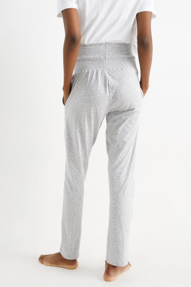 Dámské - Těhotenské pyžamové kalhoty - puntíkované - světle šedá-žíhaná