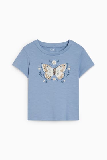 Kinder - Schmetterling - Kurzarmshirt - blau