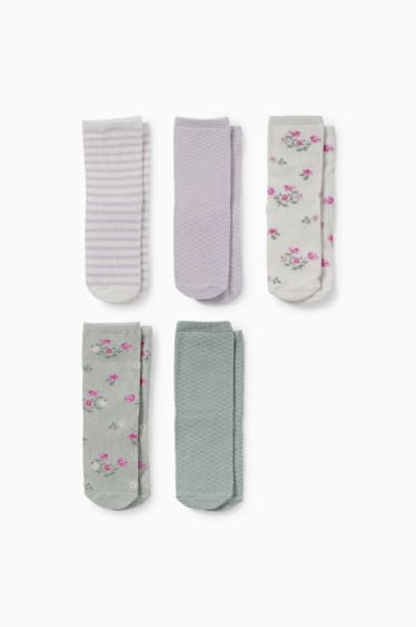 Bébés - Lot de 5 paires - petites fleurs - chaussettes bébé à motif - violet clair