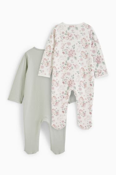 Niemowlęta - Wielopak, 2 szt. - kwiatki - piżamka niemowlęca - miętowa zieleń