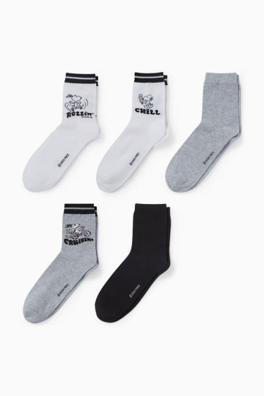 Dames - Set van 5 paar - sokken met motief - Snoopy - lichtgrijs