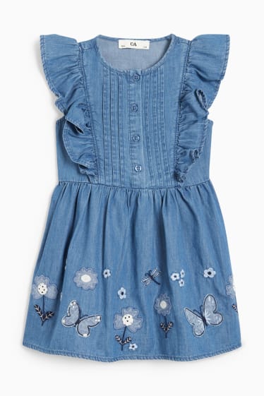 Dzieci - Sukienka dżinsowa - w kwiatki - dżins-niebieski