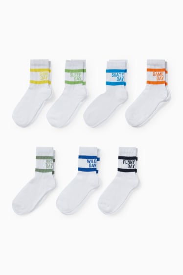 Bambini - Confezione da 7 - giorno - calzini da tennis con motivi - bianco