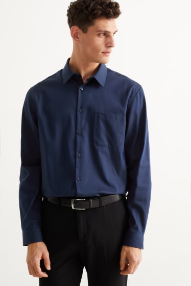 Home - Camisa formal - regular fit - kent - fàcil de planxar - blau fosc