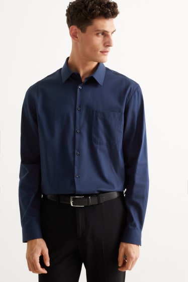 Hommes - Chemise de bureau - regular fit - col kent - facile à repasser - bleu foncé