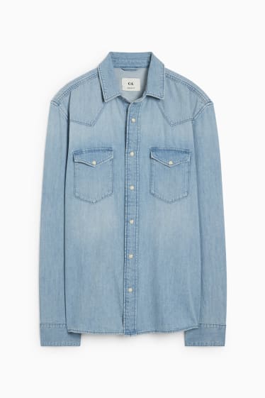 Uomo - Camicia di jeans - Regular Fit - collo all'italiana - jeans azzurro