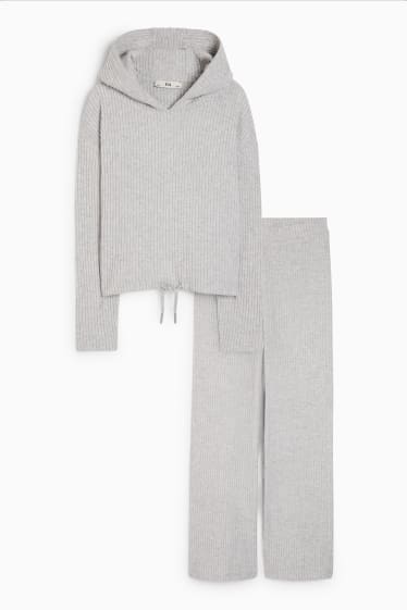 Niños - Conjunto - sudadera con capucha y pantalón - 2 piezas - gris claro jaspeado