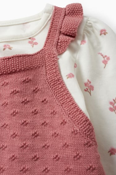 Niemowlęta - Komplet niemowlęcy - 2-części - w kwiatki - różowy
