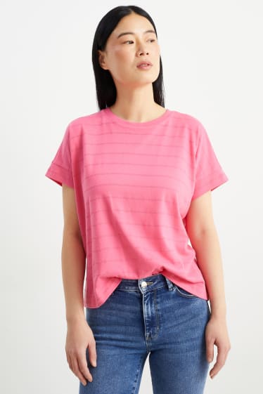 Femmes - T-shirt - à rayures - rose