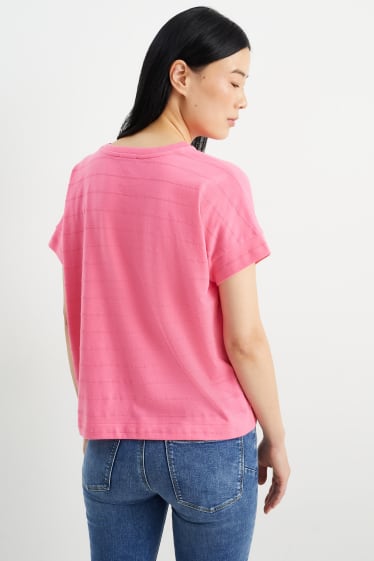 Dámské - Tričko - pruhované - růžová