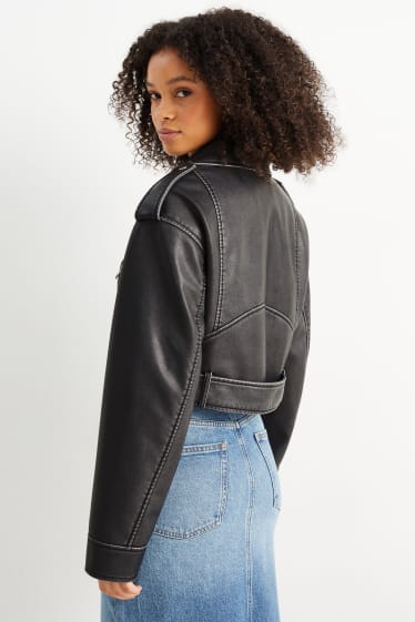Teens & young adults - CLOCKHOUSE - cropped biker jacket - faux leather - black