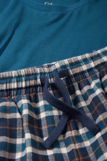 Heren - Pyjama met flanellen broek - donkerblauw