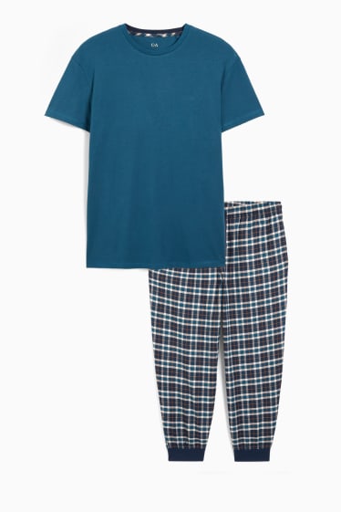 Pánské - Pyžamo s flanelovými kalhotami - tmavomodrá