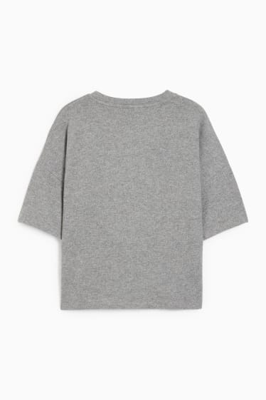 Women - Knitted jumper - short sleeve - gray-melange